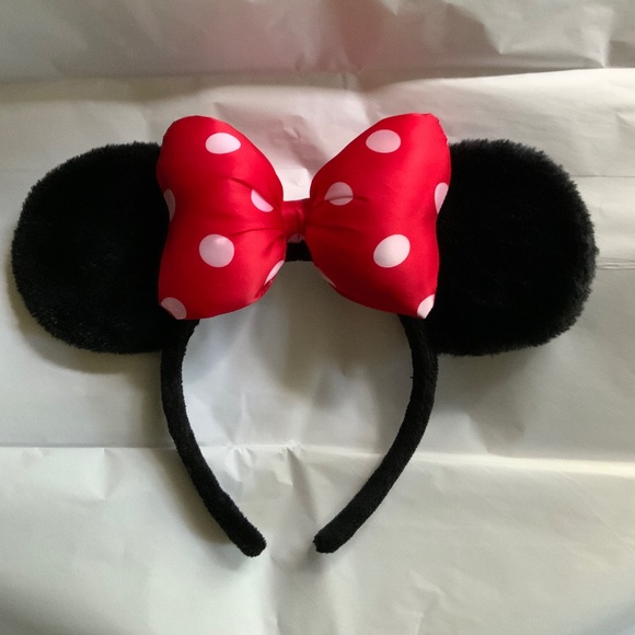 Disney Parks Minnie Mouse Plush Ears with Red and White Polka Dot Bow - Picture 1 of 2